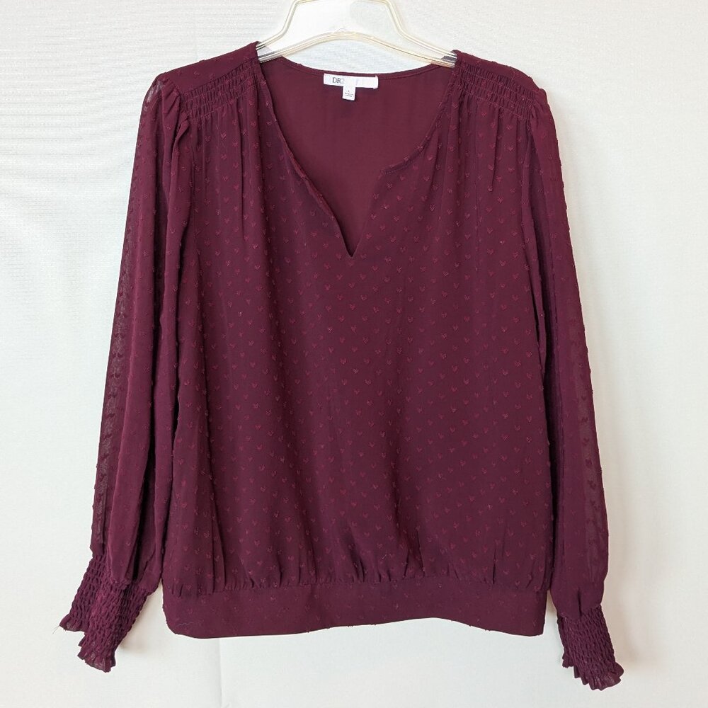 Burgundy "Swiss dot" Blouse w/Hearts
